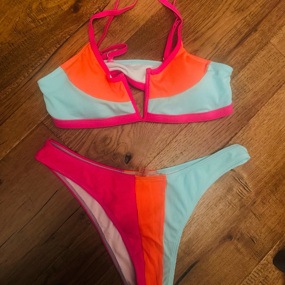 Zaful Colorblock Bikini - Pink, Orange, Blue